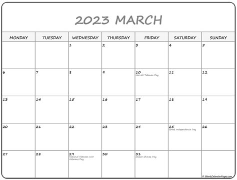 March 2023 Calendar Monday Start - Get Calendar 2023 Update