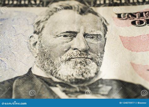 US President Ulysses Grant Portrait on Fifty Dollar Bill Extreme Macro ...