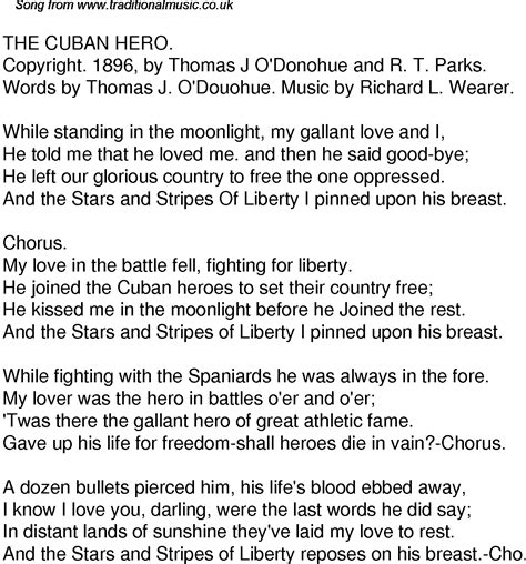 Old Time Song Lyrics for 59 The Cuban Hero