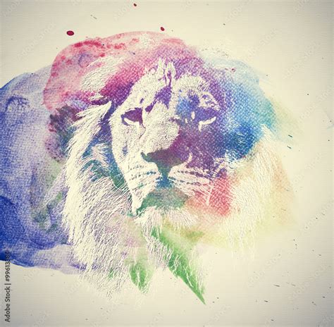 Watercolor painting of lion. Abstract, colorful art. Stock Illustration | Adobe Stock