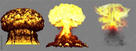 3D illustration of explosion - 3 big very detailed different phases ...