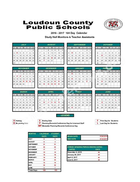 2016 - 2017Staff Calendar | Loudoun County Public Schools – Ashburn, VA