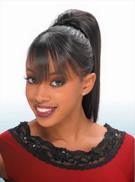 Weave Ponytail with Bangs Hairstyles | High ponytail hairstyles, Black ponytail hairstyles, Side ...