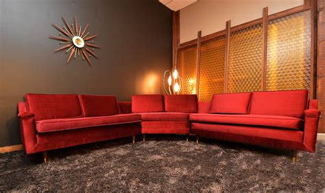 Gorgeous Mid Century 4pc Red Velvet Sofa Sectional by ...