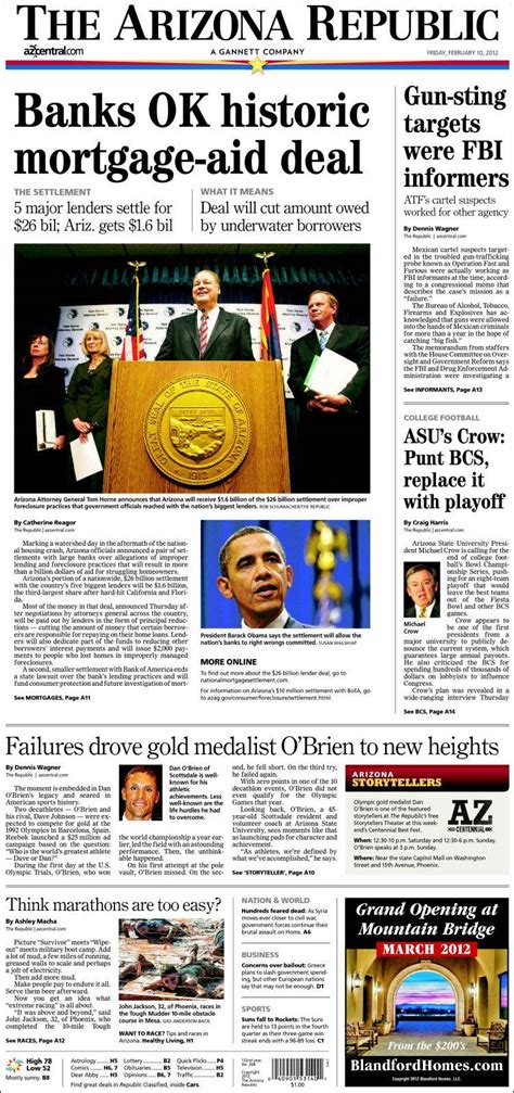 Newspaper Arizona Republic News (USA). Newspapers in USA. Friday's ...