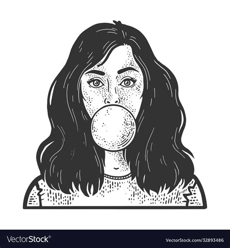 Girl blows bubble gum sketch Royalty Free Vector Image