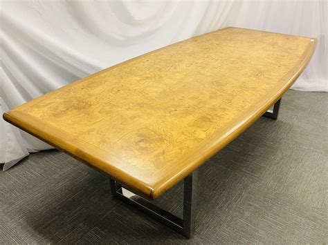 Mid-Century Modern Dining / Conference Table, Burl Wood, Chrome ...