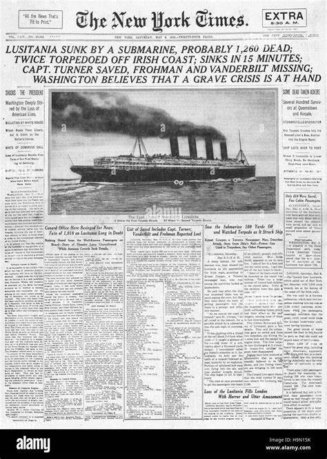 1915 New York Times front page Sinking of the RMS Lusitania Stock Photo - Alamy