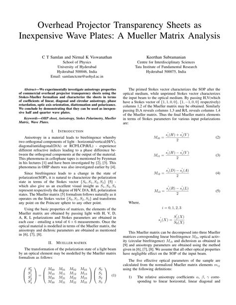 (PDF) Overhead Projector Transparency Sheets as Inexpensive Wave Plates ...