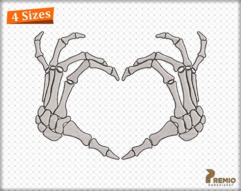 Skeleton Hands Embroidery Design, Skull Skeleton Hand Heart Embroidery Design, Skeleton Machine ...