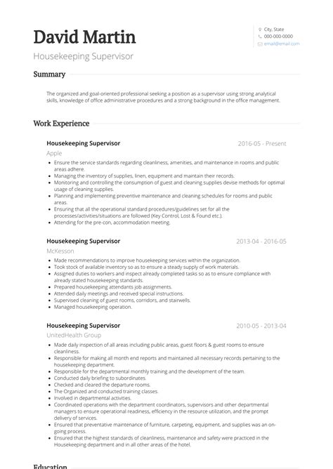 Housekeeping - Resume Samples and Templates | VisualCV