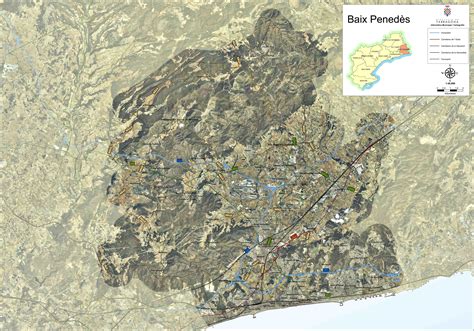 Satellite and road map of the comarca of Baix Penedès - Full size | Gifex