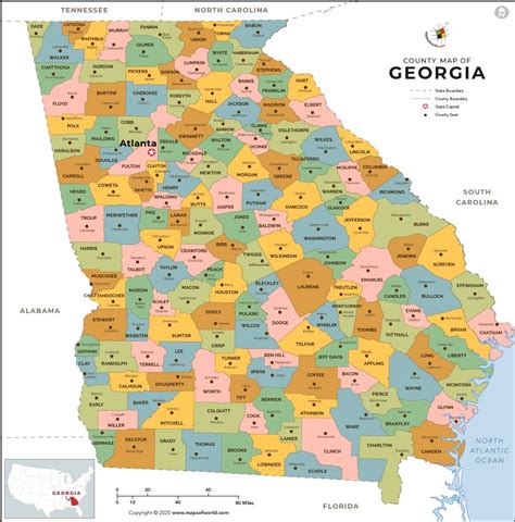 Georgia County Map, Georgia Counties, USA