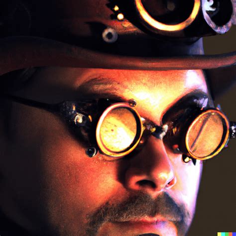 "The full face of a steampunk man wearing glasses and a hat. CANON Eos C300 Mark III, ƒ5, 80mm ...