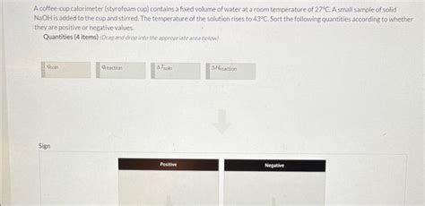 Solved A coffee-cup calorimeter (styrofoam cup) contains a | Chegg.com