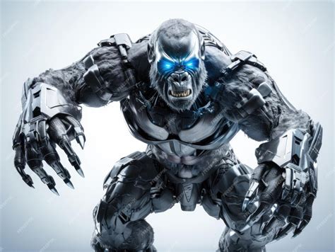 Premium Photo | A frightening futuristic killer cyborg gorilla full body view isolated on white