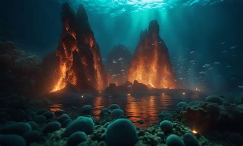 Premium AI Image | Underwater Volcanoes in the Ocean Floor