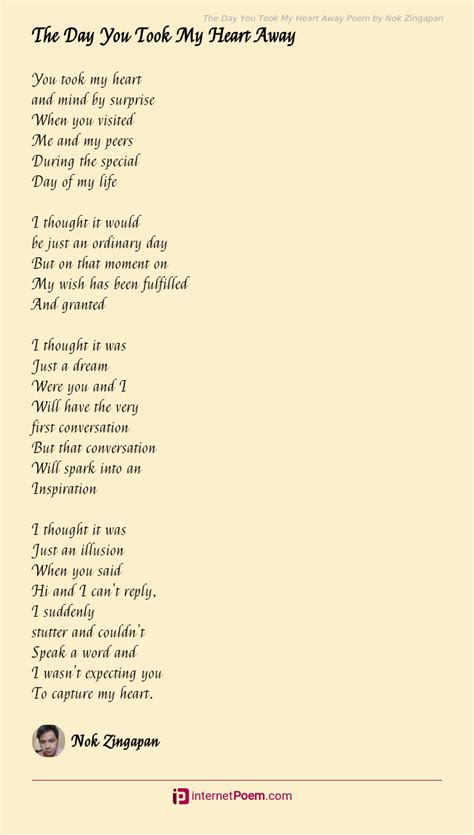 The Day You Took My Heart Away Poem by Nok Zingapan