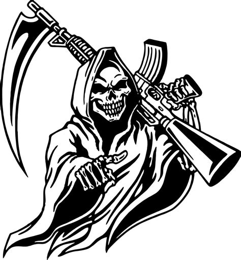 Grim Reaper Machine Gun Skull Hunting Car Truck Window Large Vinyl Decal Sticker - Graphics Decals
