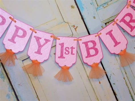 Happy 1st Birthday Banner Pink and Orange Birthday | Etsy