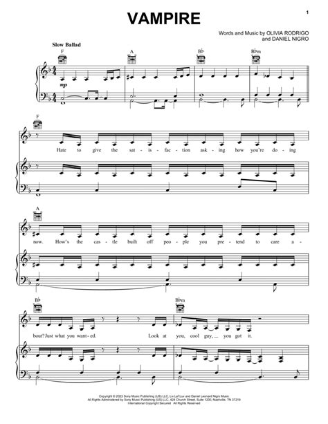 vampire by Olivia Rodrigo - Piano, Vocal, Guitar - Digital Sheet Music ...