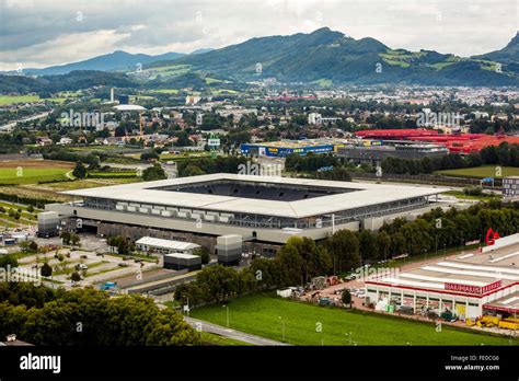 Aerial, Alps, Stadium football stadium Wals-Siezenheim in Salzburg ...