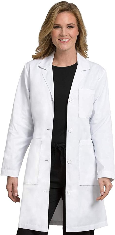 Amazon.com: Med Couture Women's Lab Coat 37 inch White Labcoat Long ...