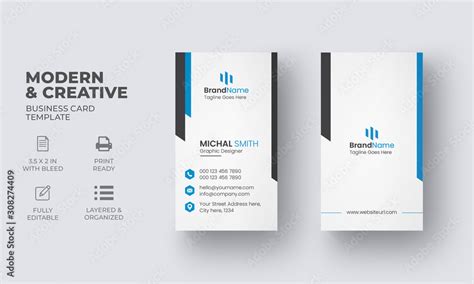 Vertical Business Card Template with Creative Design Stock Vector | Adobe Stock