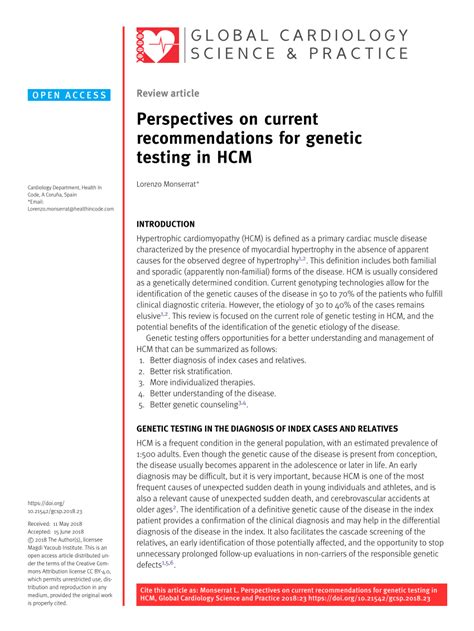 (PDF) Perspectives on current recommendations for genetic testing in HCM