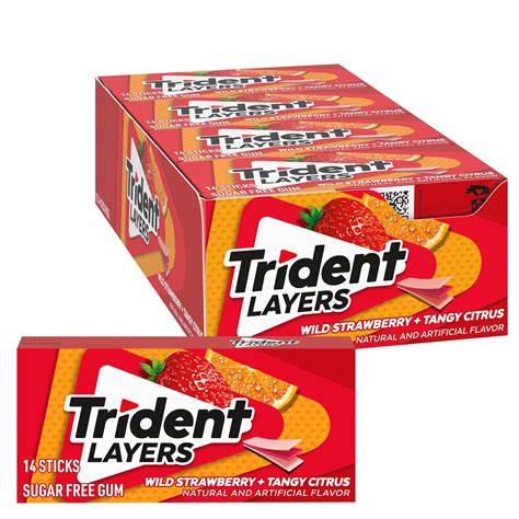 Trident Layers Wild Strawberry & Tangy Citrus Sugar Free Gum, 12 Packs of 14 Pieces (168 Total ...