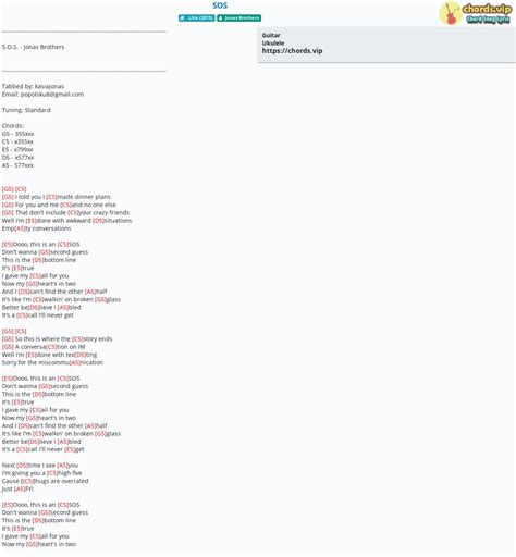 Chord: SOS - Jonas Brothers - tab, song lyric, sheet, guitar, ukulele ...