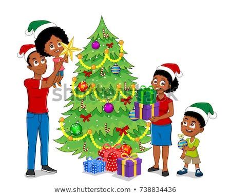 Family Decorating Christmas Tree Stock Vector (Royalty Free) 738834436 ...