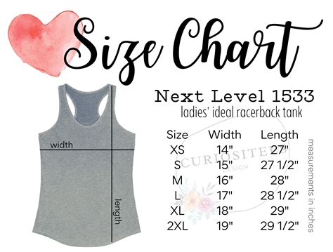 Next Level 1533 Tank Size Chart Mockup racerback tank size | Etsy