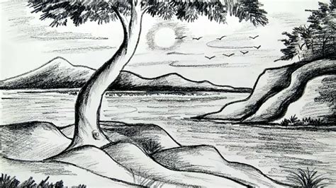 how to draw a scenery with pencil shading - YouTube