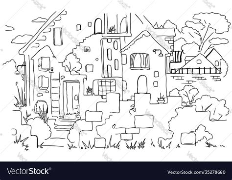 House mixed abstract line drawing Royalty Free Vector Image