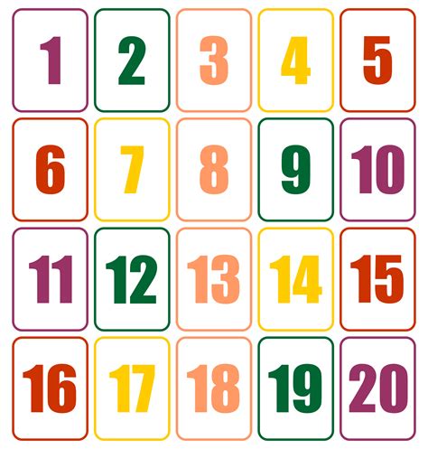 Printable Flashcard Numbers 1-20