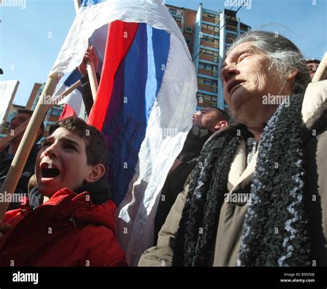 Kosovo Serbs demonstrating against the proclamation of Kosovo ...