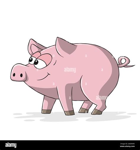 Funny cartoon pig. Hand drawn vector illustration with separate layers ...