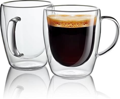 Glass coffee cup - 300 ML double walled glass mugs espresso coffee cups. Dishwasher. Microwave ...