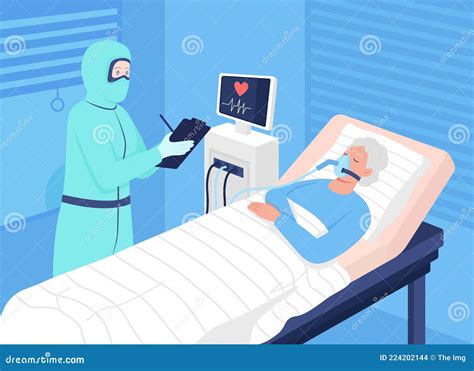 Covid Patient in Intensive Care Flat Color Vector Illustration Stock ...