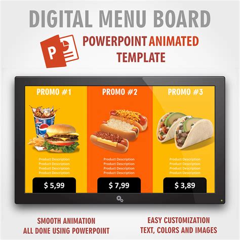 Digital Signage PowerPoint Food Presentation Animated Template #2 (Digital Menu Board)