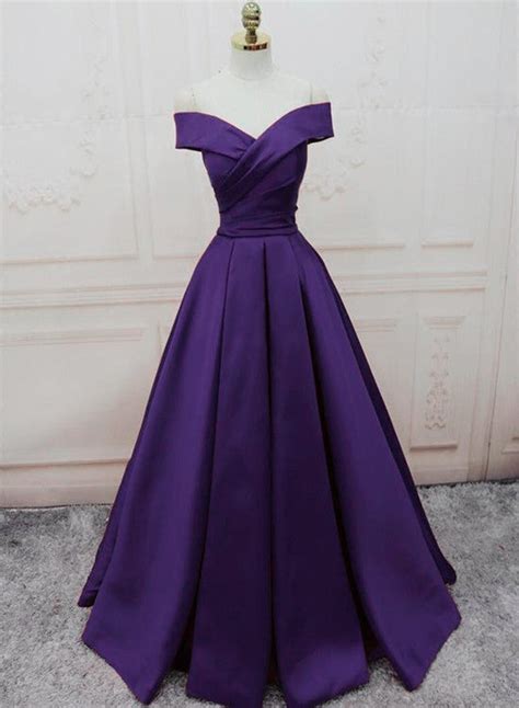 Dark Purple Off Shoulder Satin Long Formal Gown, Prom Dresses ...