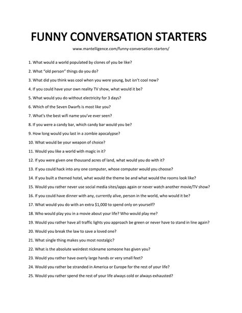 93 Funny Conversation Starters - Ignite a conversation with humor. | Text conversation starters ...
