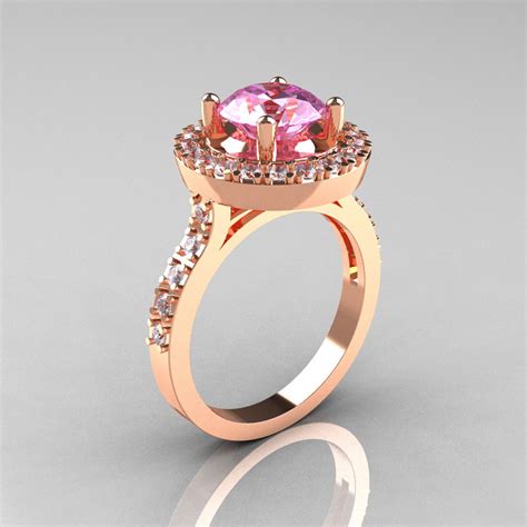 Classic 14K Rose Gold 1.5 Carat Light Pink Sapphire Diamond Solitaire Wedding Ring R115 ...