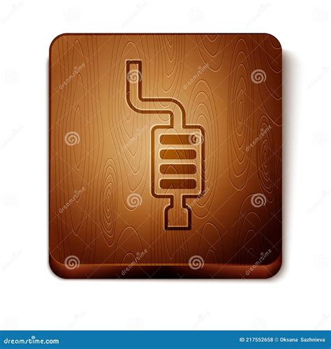 Brown Car Muffler Icon Isolated on White Background. Exhaust Pipe. Wooden Square Button Stock ...