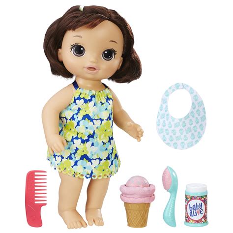 BABY ALIVE MAGICAL SCOOPS BABY: Brunette Baby Doll with Dress and Accessories: Ice Cream Cone ...