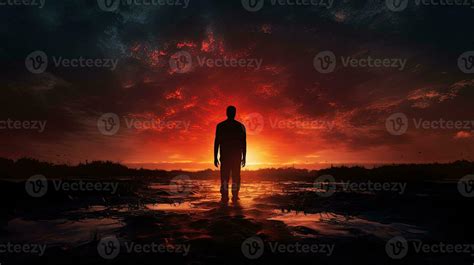 Lonely man in sunset s silhouette 27597895 Stock Photo at Vecteezy