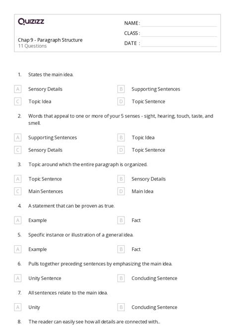 50+ Paragraph Structure worksheets for 8th Grade on Quizizz | Free & Printable