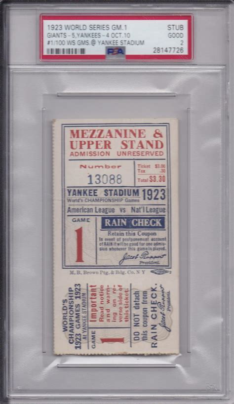 1923 World Series GAME 1 TICKET STUB SOLD | AndyImperato.com