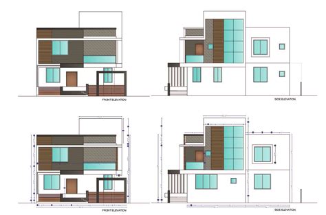 Residence Modern House Building Four Side Elevation Design Dwg File ...